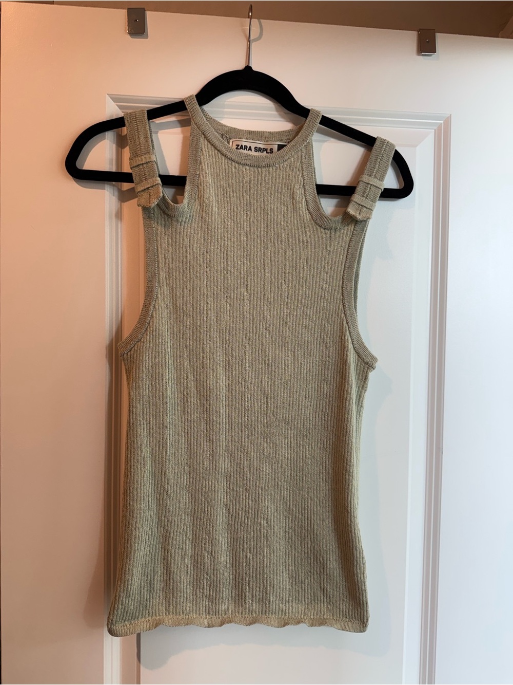 Zara Light Green Ribbed Tank with Double Strap Detail